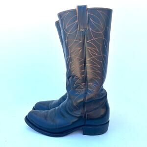 Vintage Justin Black Leather Western Cowgirl Boots Size 9.5 USA 1980s Texas